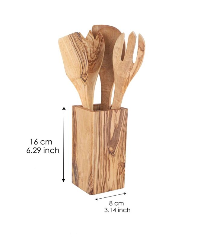 Cooking Utensil Holder Olive Wood - ArtisRaw