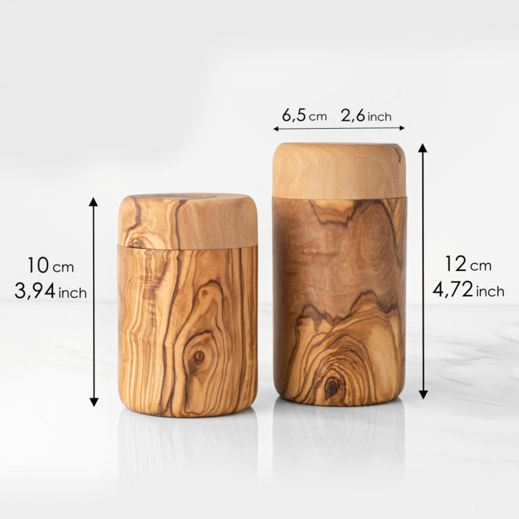 Set of 2 Salt Cellar with Lid Olive Wood - ArtisRaw
