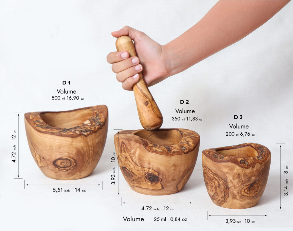 Rustic Mortar and Pestle made of Tunisian Olive Wood - ArtisRaw