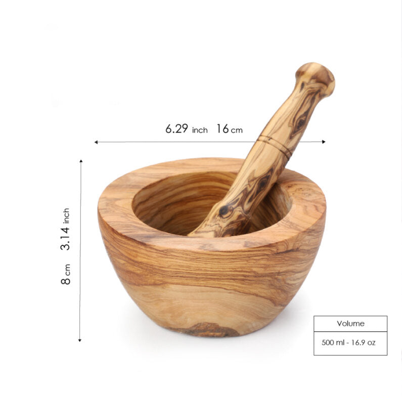Wooden Mortar and Pestle handmade from Tunisian Olive Wood - ArtisRaw