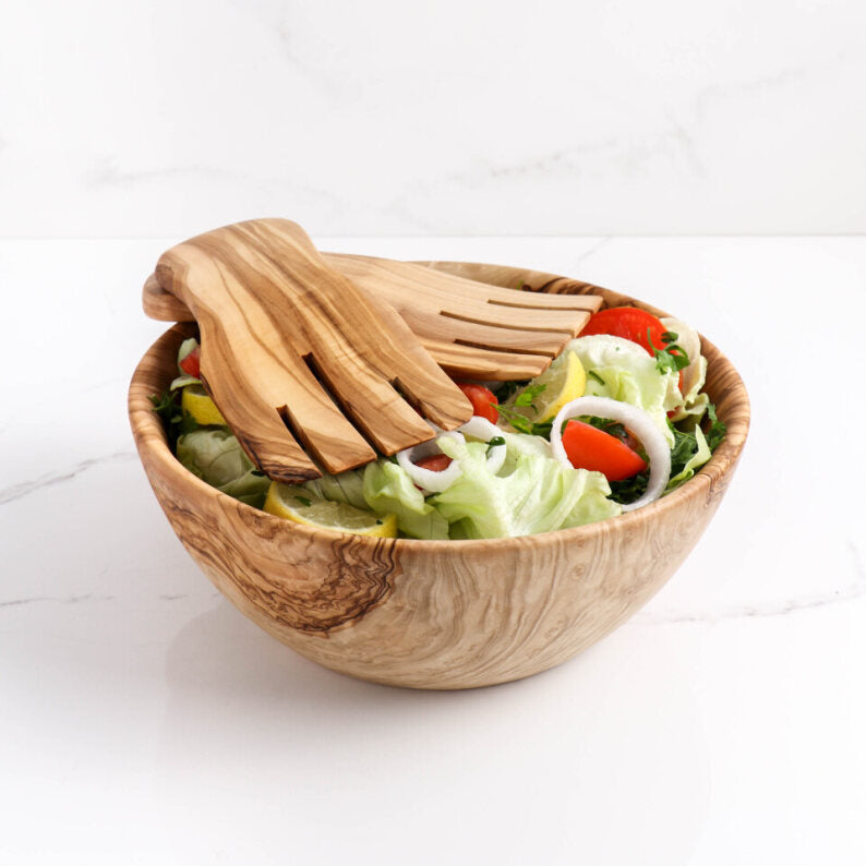 Large Olive Wooden Salad Bowl, Tunisian Handmade - ArtisRaw