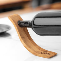 Olive Wood Balancing Wine Bottle Holder – Single Bottle Stand, 2 Designs - ArtisRaw