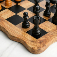 Olive Wood Chess Set – Square Wavy-Edge Board - ArtisRaw