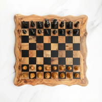 Olive Wood Chess Set – Square Wavy-Edge Board - ArtisRaw