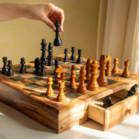 Handmade Wooden Chess Set with Storage Drawer – Olive Wood - ArtisRaw