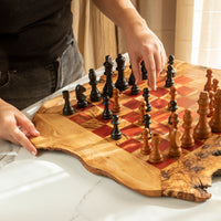 Handmade Olive Wood Chess Set – Irregular Rustic Artisan Board from Tunisia - ArtisRaw
