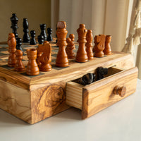 Handmade Wooden Chess Set with Storage Drawer – Olive Wood - ArtisRaw