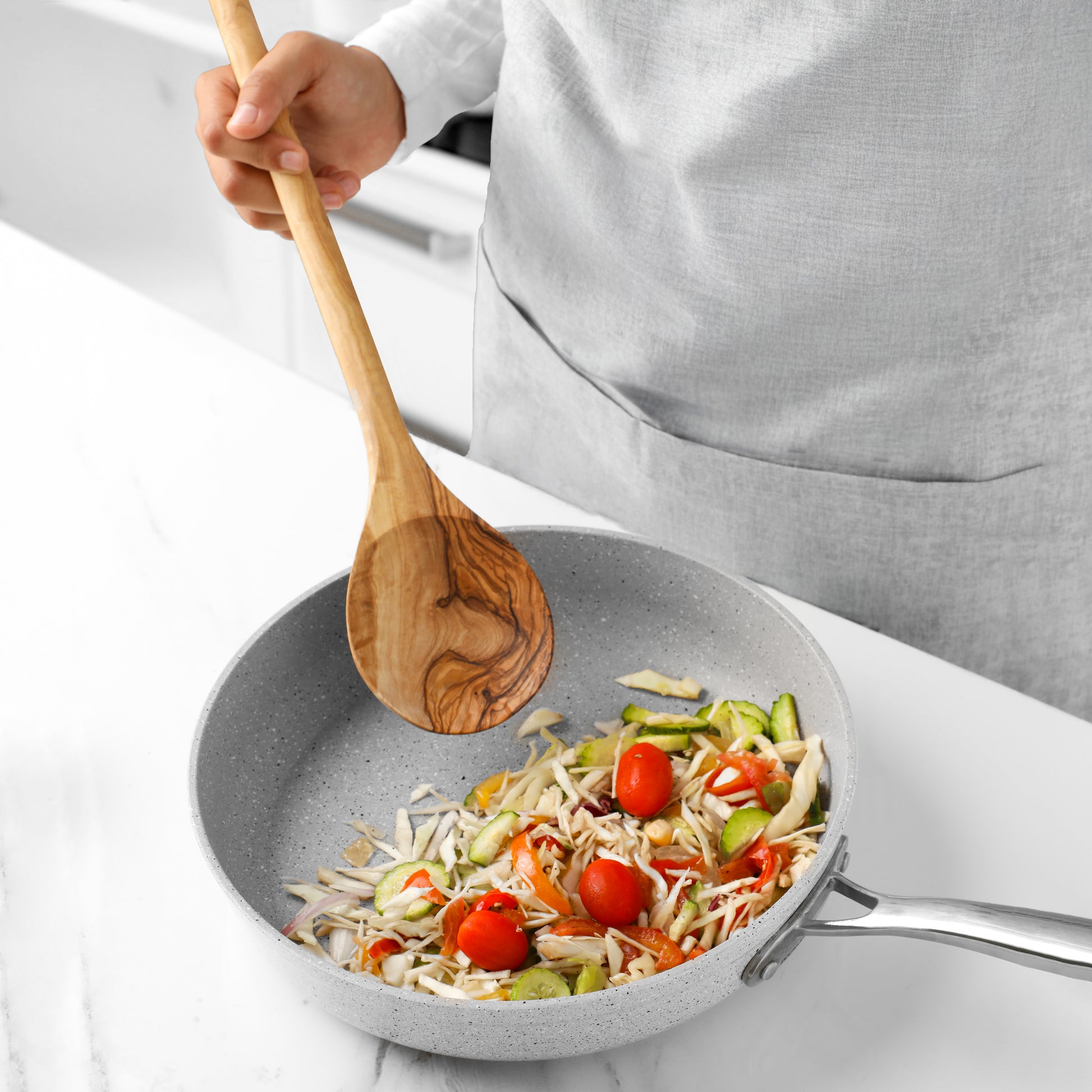 Olive wood cooking spoon 40cm long handle handmade Tunisia