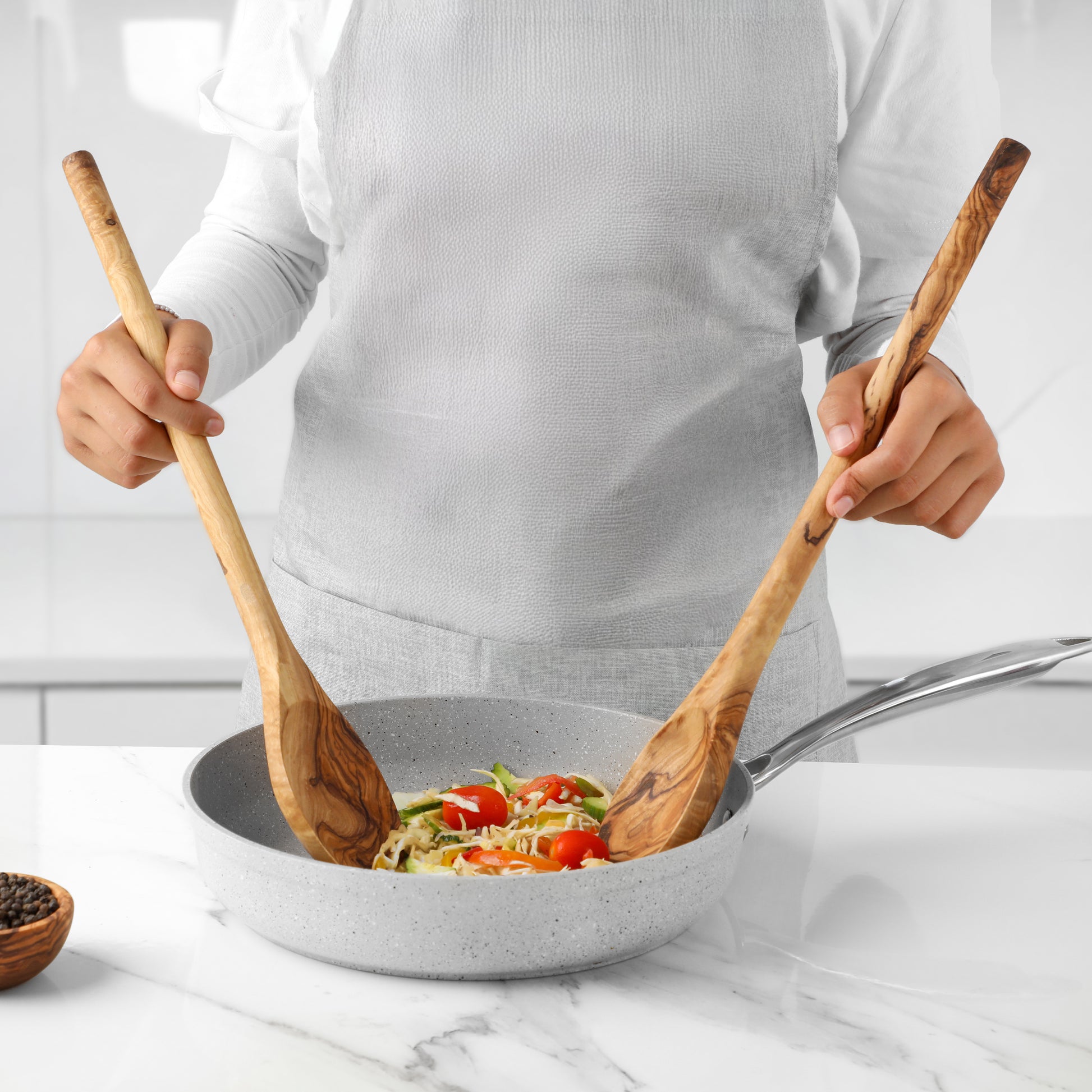 Olive wood cooking spoon 40cm long handle handmade Tunisia