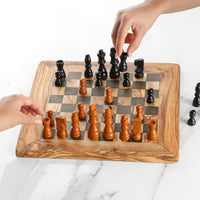 Olive Wood Chess Set – Classic Square Board with Black Squares - ArtisRaw