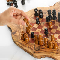 Handmade Olive Wood Chess Set – Irregular Rustic Artisan Board from Tunisia - ArtisRaw