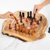 Handmade Olive Wood Chess Set – Irregular Rustic Artisan Board from Tunisia - ArtisRaw