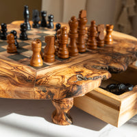 Handmade Wooden Chess Set – Olive Wood Board with Drawers - ArtisRaw