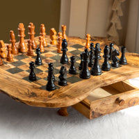 Handmade Wooden Chess Set – Olive Wood Board with Drawers - ArtisRaw