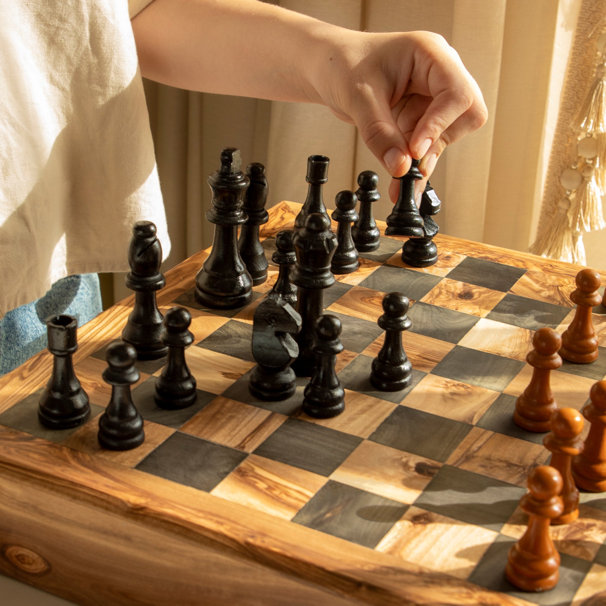 Handmade Wooden Chess Set with Storage Drawer – Olive Wood - ArtisRaw