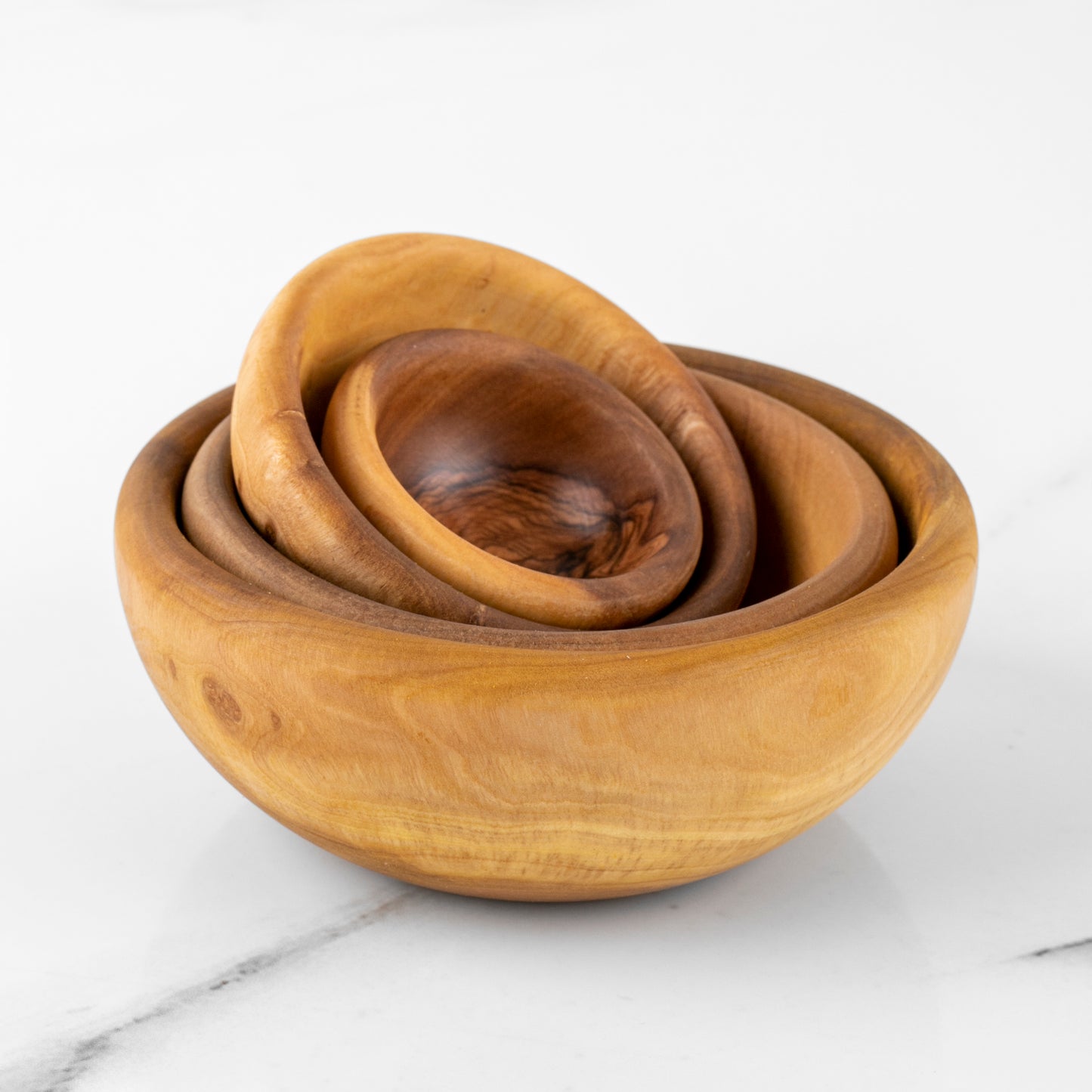 Set of 4 Olive Wood Nesting Bowls – Handmade Rounded Edge Serving & Prep Bowls - ArtisRaw