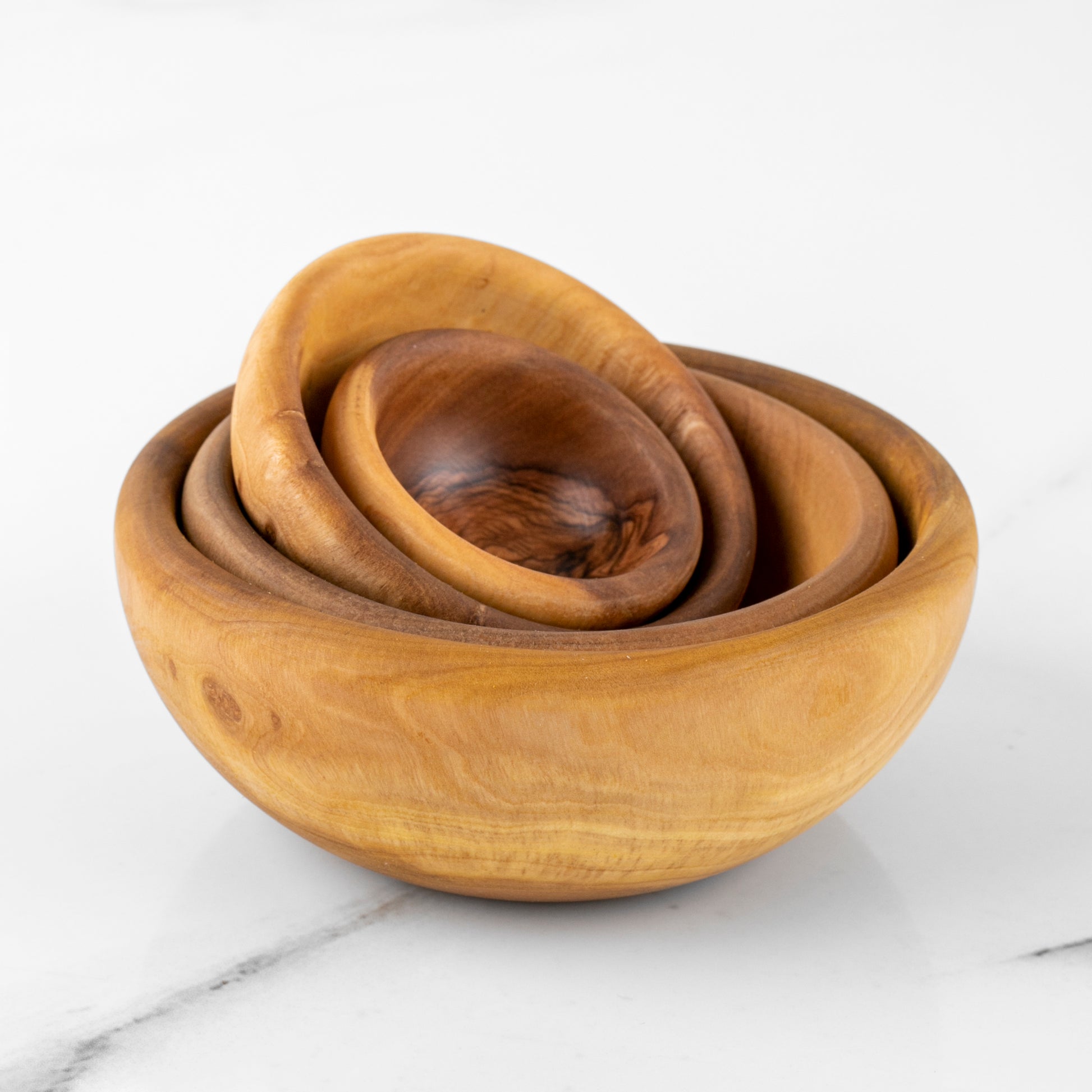 Set of 4 Olive Wood Nesting Bowls – Handmade Rounded Edge Serving & Prep Bowls - ArtisRaw