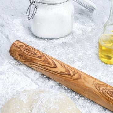 Olive Wood Straight Rolling Pin – 40 cm Handmade Wooden Dough Roller