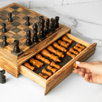Olive wood chess board with natural grain and smooth finish
