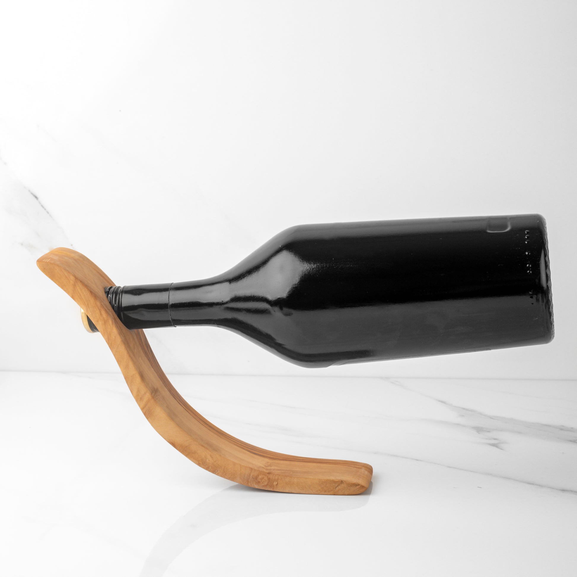 Olive Wood Balancing Wine Bottle Holder – Single Bottle Stand, 2 Designs - ArtisRaw