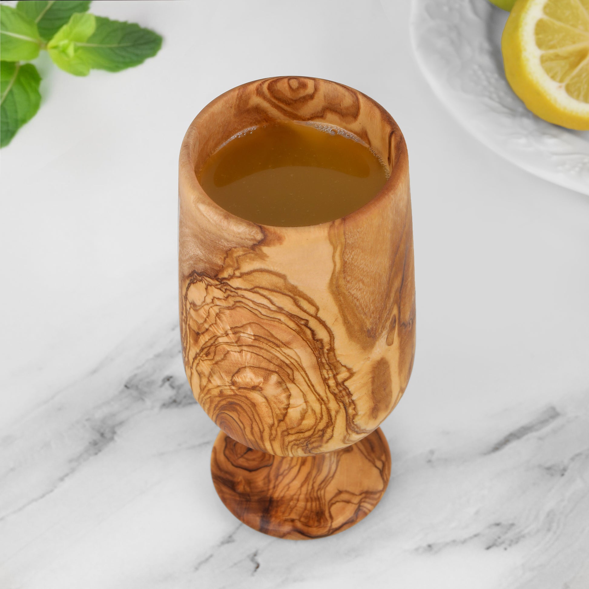 Tall Olive Wood Shot Goblet – Stemmed Wooden Tasting Glass, Handmade - ArtisRaw
