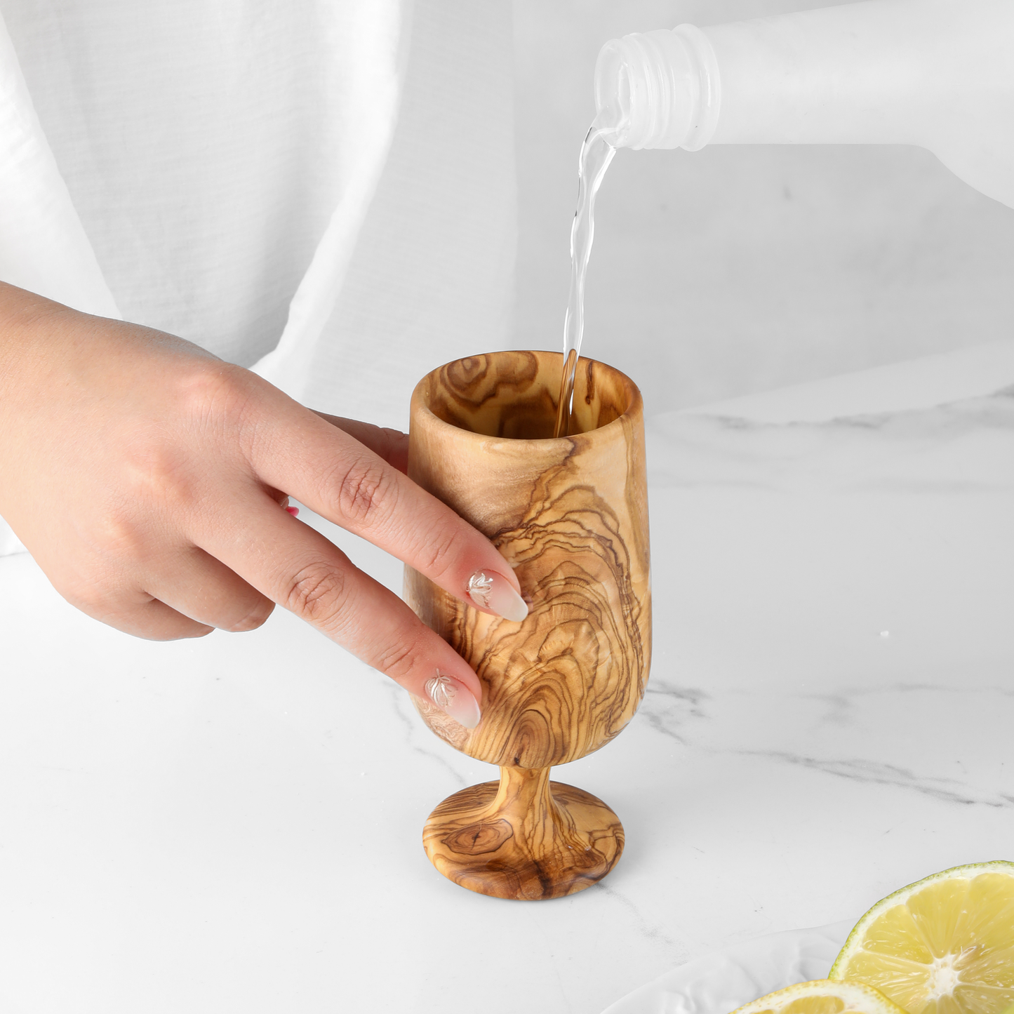 Tall Olive Wood Shot Goblet – Stemmed Wooden Tasting Glass, Handmade - ArtisRaw