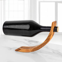 Olive Wood Balancing Wine Bottle Holder – Single Bottle Stand, 2 Designs - ArtisRaw