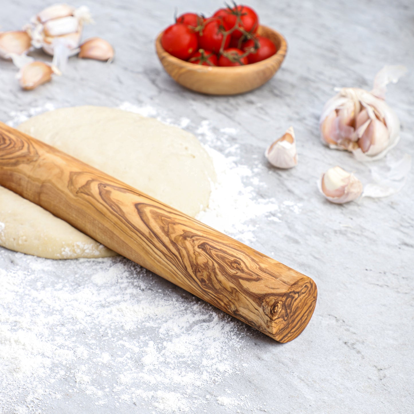 Olive Wood Straight Rolling Pin – 40 cm Handmade Wooden Dough Roller