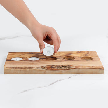 Olive Wood Tealight Tray – 5-Cup Long Board - ArtisRaw
