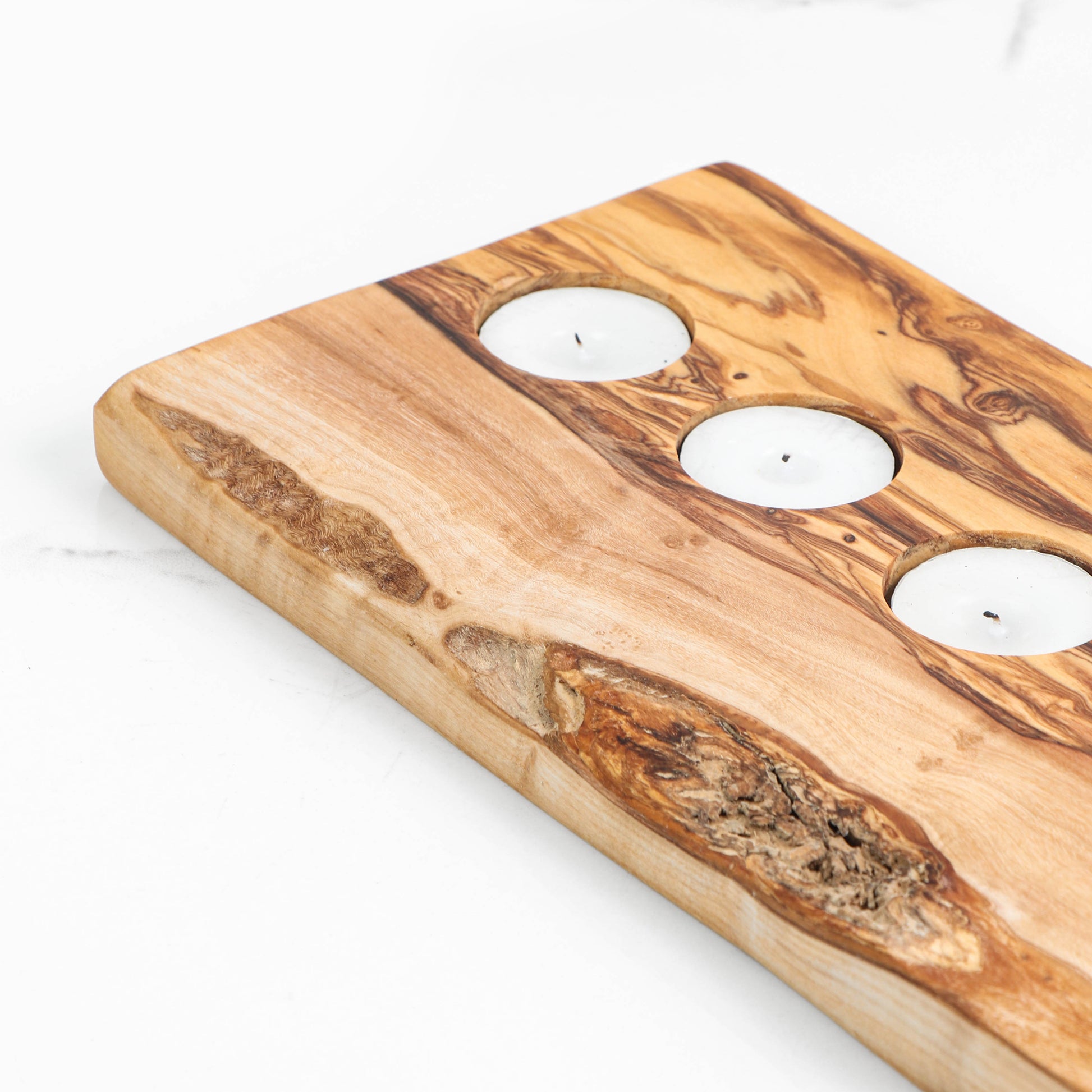 Olive Wood Tealight Tray – 5-Cup Long Board - ArtisRaw