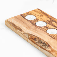 Olive Wood Tealight Tray – 5-Cup Long Board - ArtisRaw