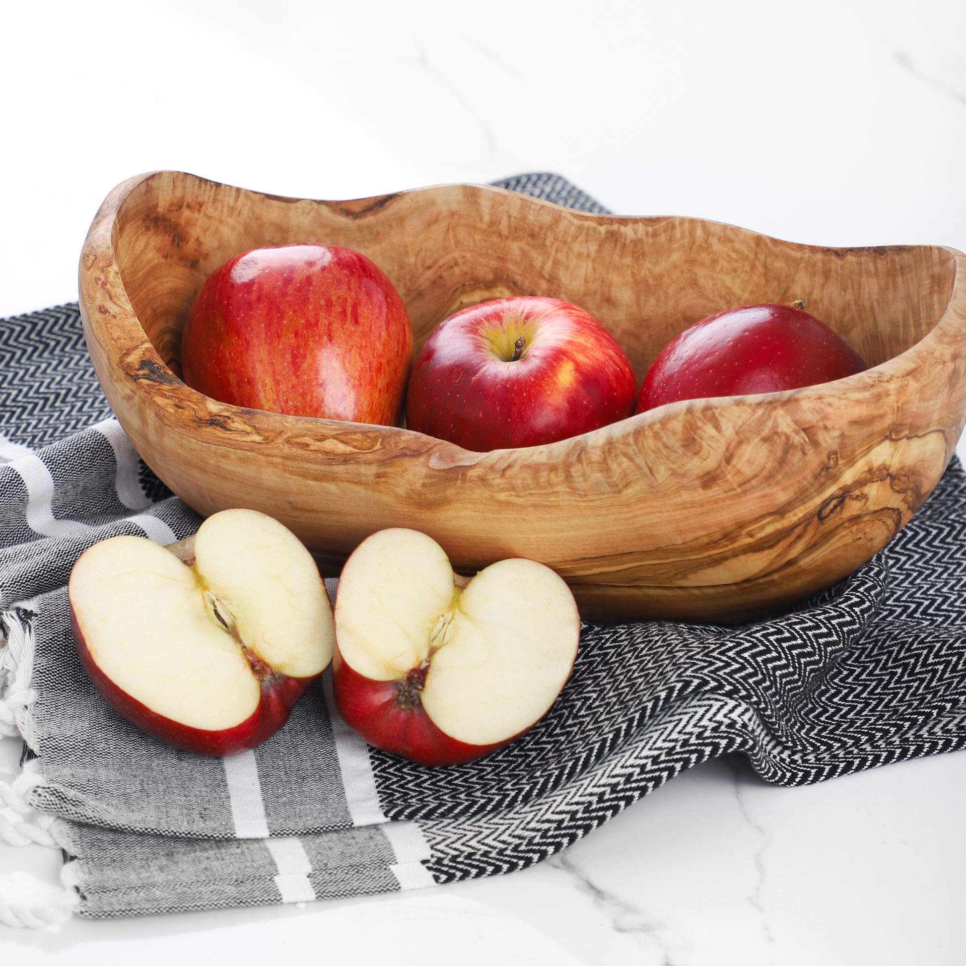 Handmade Olive Wood Fruit Bowl – Rustic Live-Edge Wooden Centerpiece - ArtisRaw