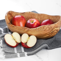 Handmade Olive Wood Fruit Bowl – Rustic Live-Edge Wooden Centerpiece - ArtisRaw