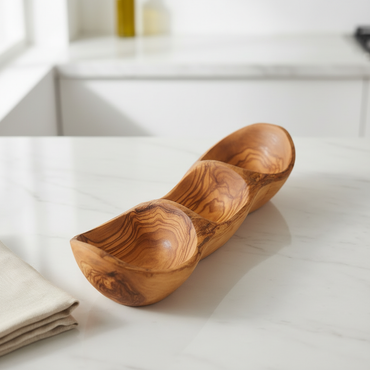 Rustic Olive Wood Appetizer Tray – 3-Well Tapas & Snack Serving Dish, Handmade - ArtisRaw