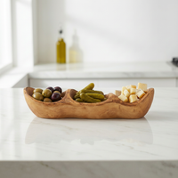 Rustic Olive Wood Appetizer Tray – 3-Well Tapas & Snack Serving Dish, Handmade - ArtisRaw